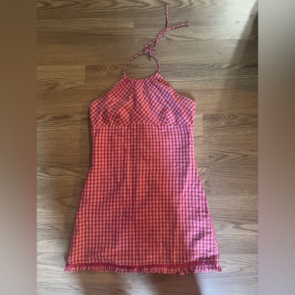 Halter Mini Dress in Pink Gingham